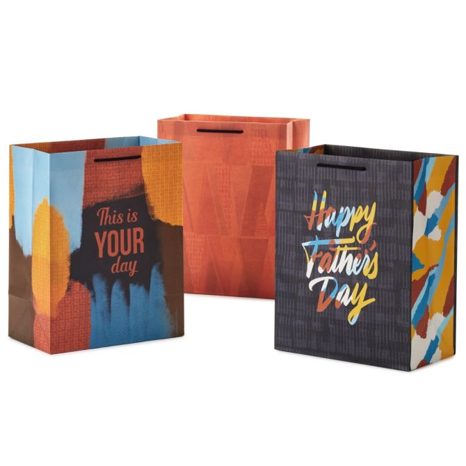 Father's Day 11.5" Assorted Mahogany Designs for Him 3-Pack Large Gift Bags