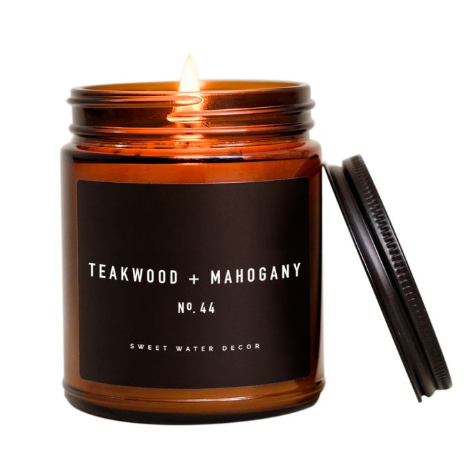  Sweet Water Candle: Teakwood and Mahogany (9oz Amber)