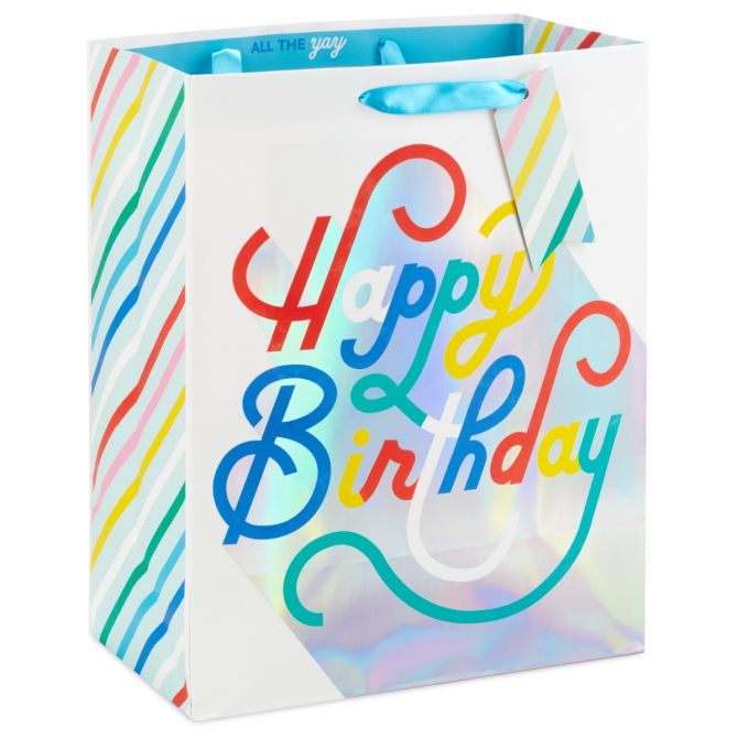 13" Script and Laser Foil Large Happy Birthday Gift Bag