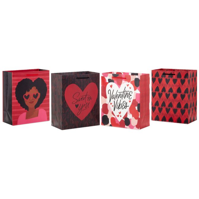 9.6" Valentine Vibes 4-Pack Assorted Medium Gift Bags